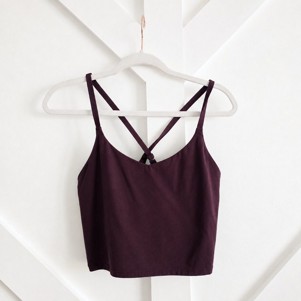 Athleta Longline Bra Crop Tank Women Medium Purple Strappy Built in Bra